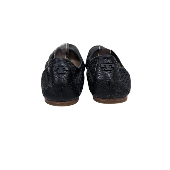Tory Burch Black Whittaker Perforated Leather Ballerina Flats - Picture 6 of 9